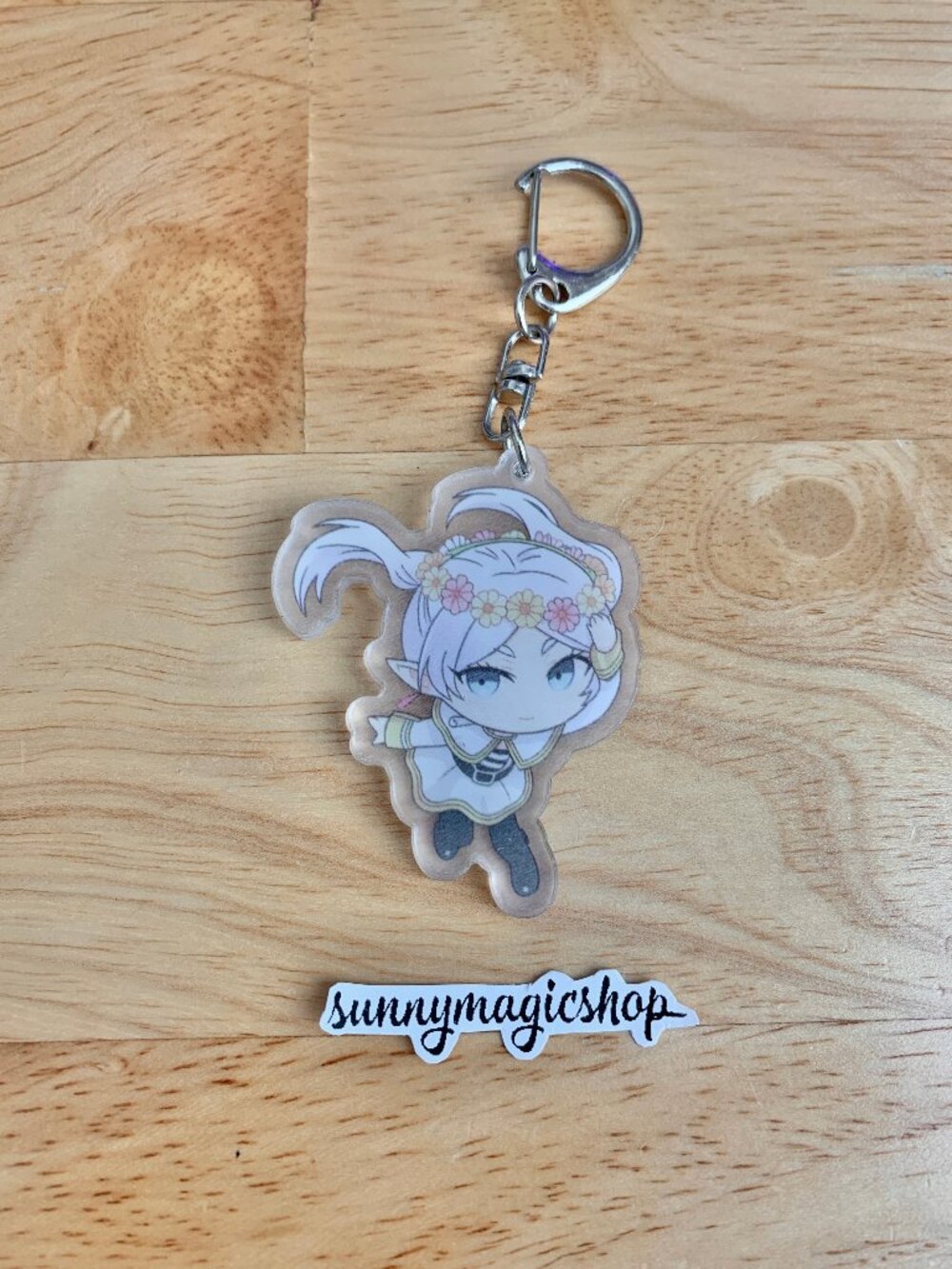Frieren Beyond Journey's End Anime Acrylic Keychain White Hair Elf Flowers Flyin